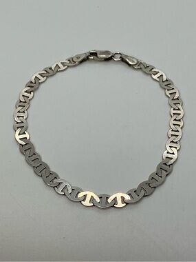 Vtg 925 Flat Mariner Gucci Link Italy Sterling Silver Statement Chain Bracelet